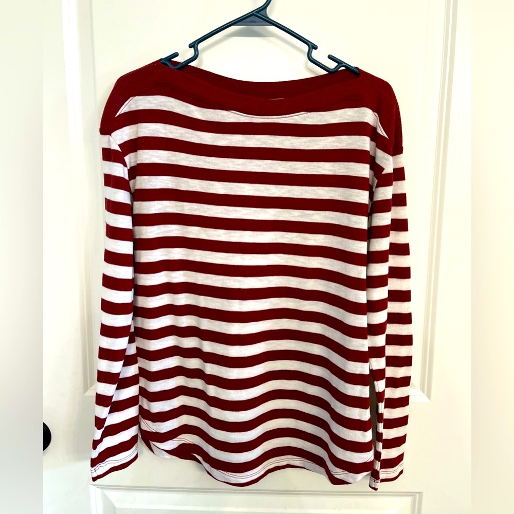 LOFT Burgundy and White Striped Top